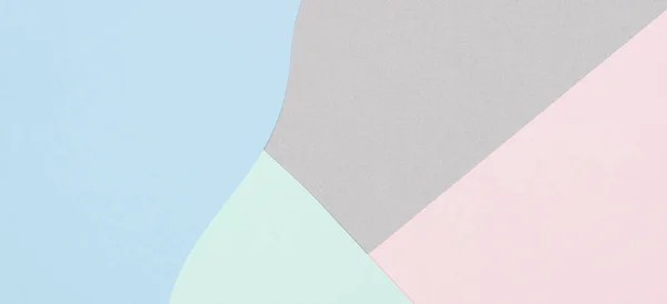Abstract colored paper texture banner background. Minimal geometric shapes and lines in blue, light green, pastel pink, gray colours — Stock Photo, Image