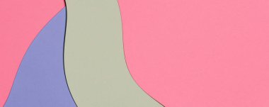 Soyut renkli kağıt dokusu afiş arkaplanı. Açık mavi, pastel pembe ve yeşil renkte en az geometrik şekil ve çizgiler