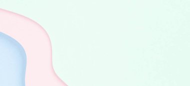 Soyut renk kağıtları geometri düz kompozisyon pankart arka planı açık mavi, yeşil ve pastel pembe tonlara sahiptir