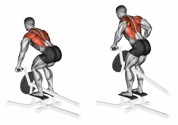 Empuje en forma de T en los músculos de la espalda en la pendiente —  Fotos de Stock