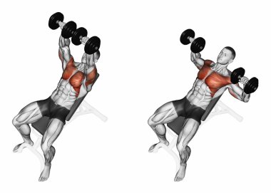 Bir eğik bankta yatarken halter bench basın