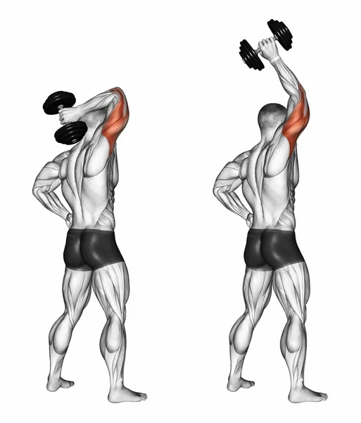 Extension arms with a dumbbell from behind the head — Stock Photo, Image