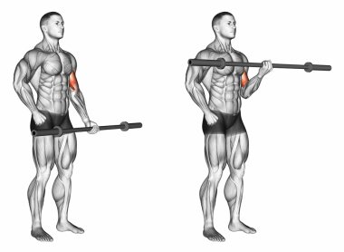 One arm biceps curl with bar clipart