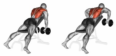 Incline bench two arm dumbbell row clipart