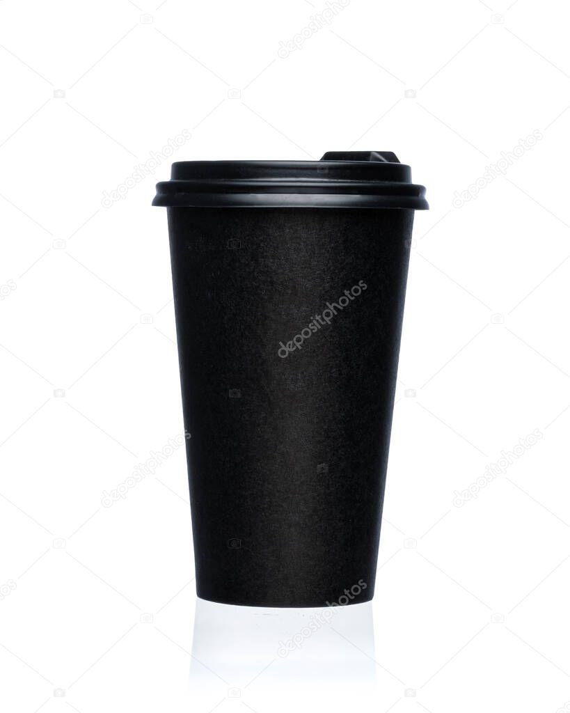 Black paper cup on white background isolated