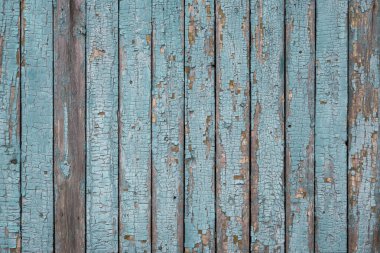 Boyalı eski çitin dokusu, gökyüzü rengi, dikey tahta, arkaplan, metin için yer