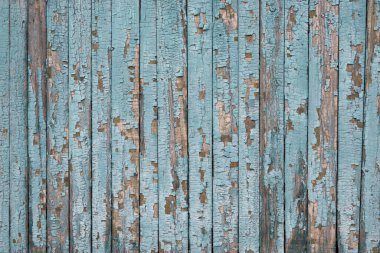 Boyalı eski çitin dokusu, gökyüzü rengi, dikey tahta, arkaplan, metin için yer