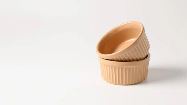 Ceramic Beige Baking Dish Form Forms White Background Empty Space — Stok fotoğraf
