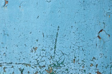 Eski çatlamış metal tabakanın dokusu mavi boyalı