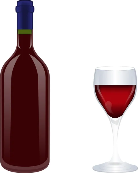 Weinflasche mit Glas, Botella de vino con copa — Vector de stock