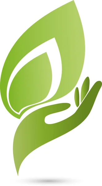 Logotyp, Hand, Blatt, naturmedicinare — Stock vektor