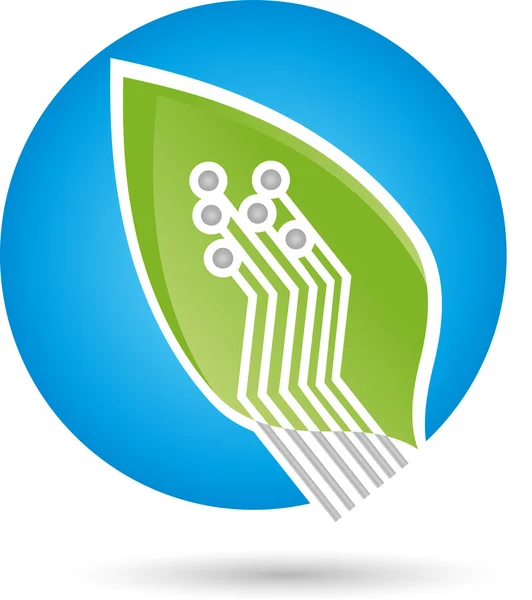 Logo, Blatt, Chip, Platine, Green IT - Stok Vektor