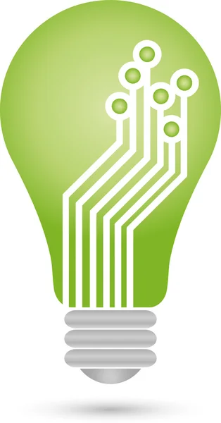 Logo, lampada, chip, platino, verde IT — Vettoriale Stock