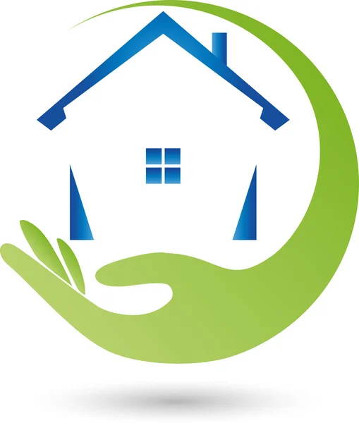 Logo, Immobilien, Haus, Hand — Stockvector