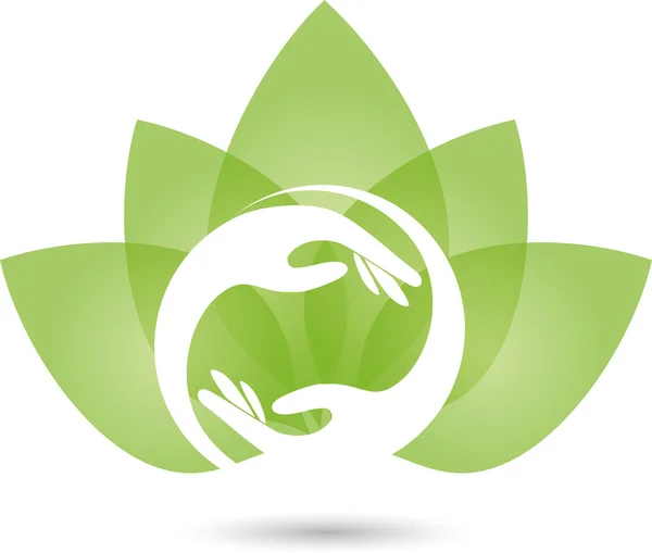 Logo, Hand Physiotherapie, Heilpraktiker, Blatt — Stockvector