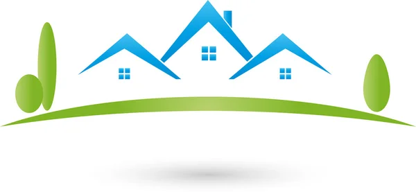Logo, Immobilien, Haus, Wiese — Image vectorielle