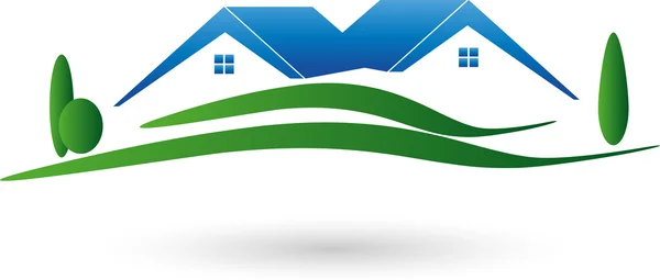 Logo, Immobilien, Haus, Wiese — Vector de stock