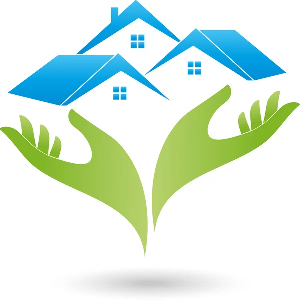 Logo, Immobilien, Haus, Hand — Stockvector