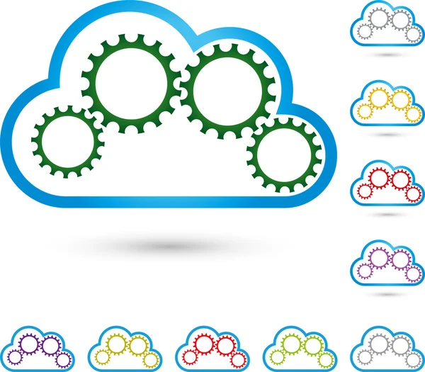 Computação em nuvem, Wolke, Internet, engrenagens — Vetor de Stock