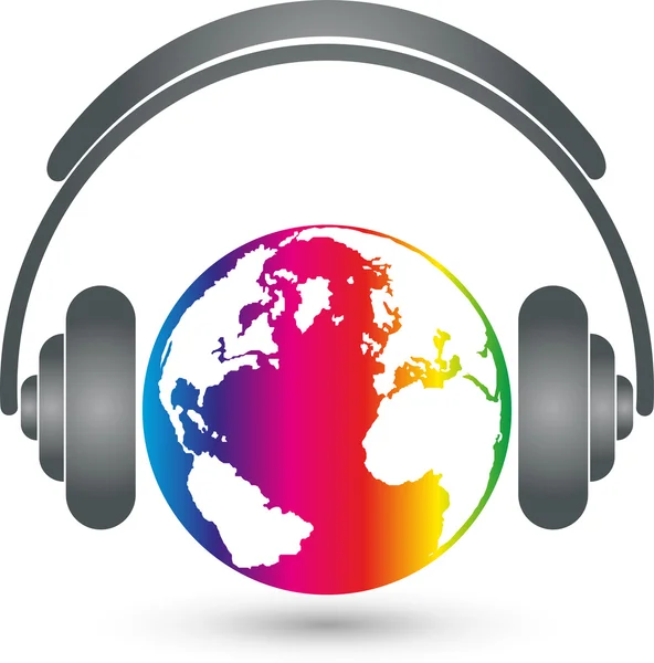 Erde, headphones, Musik Logo, Sound — Stock Vector
