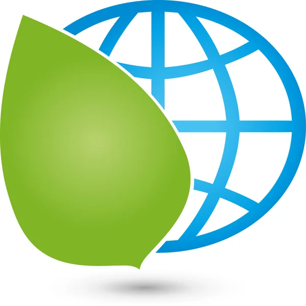 Erde und Blatt, Globus, Weltkugel, Logo - Stok Vektor