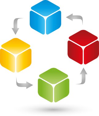 Vier Quader, Pfeile, Logo, Bewegung