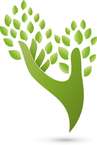 Mano e foglie, Baum, Heilpraktiker, Logo — Vettoriale Stock