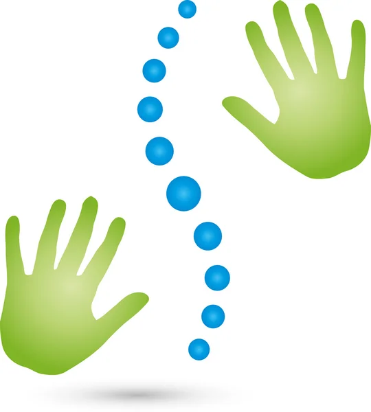 Δύο χέρια, μασάζ, λογότυπο, σπονδυλικής στήλης — Διανυσματικό Αρχείο