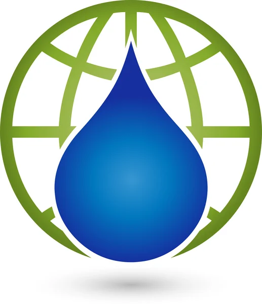 Erde und Tropfen Logo, Wassertropfen, Weltkugel, Vektor — Stockvector