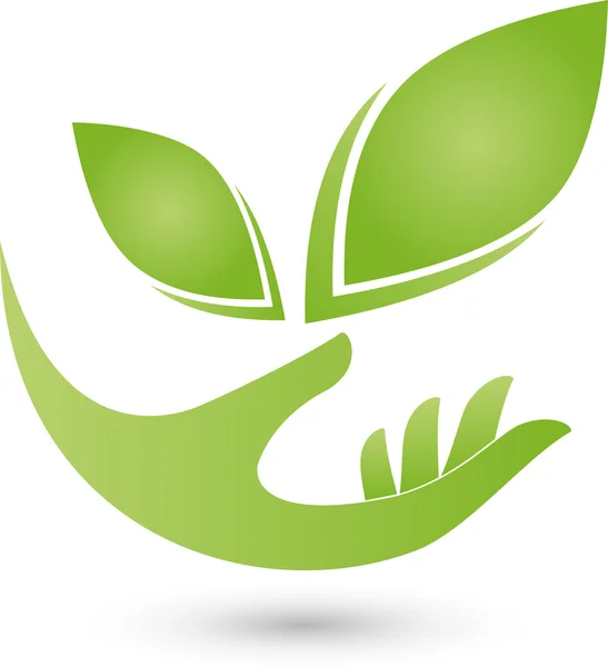 Hand, Blatt, pflanze, heilpraktiker, logo — Stockvektor
