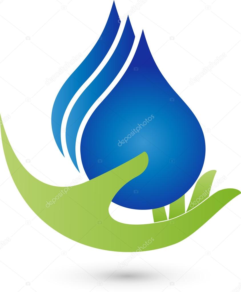 Drei Tropfen und Hand, Logo, Wasser, Hand