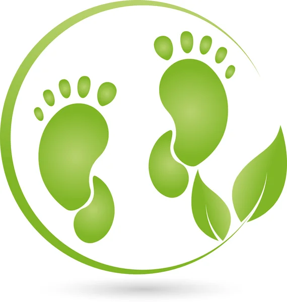 Δύο πόδια και φύλλα, διακοσμητικό λογότυπο, πεντικιούρ, Gesund — Διανυσματικό Αρχείο