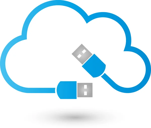 Computación en la nube, Wolke, Puerto USB, USB — Vector de stock