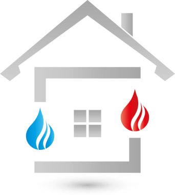 Ev, su, alev, tesisatçı, tesisatçı, logo, simge