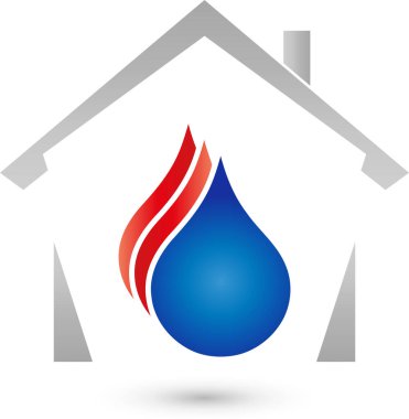 Ev, su, alev, tesisatçı, tesisatçı, logo, simge