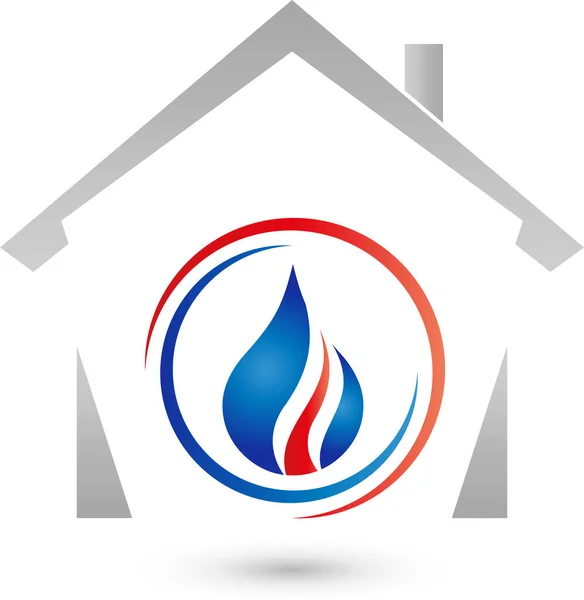 Dům Voda Plamen Instalatér Instalatér Logo Ikona — Stockový vektor