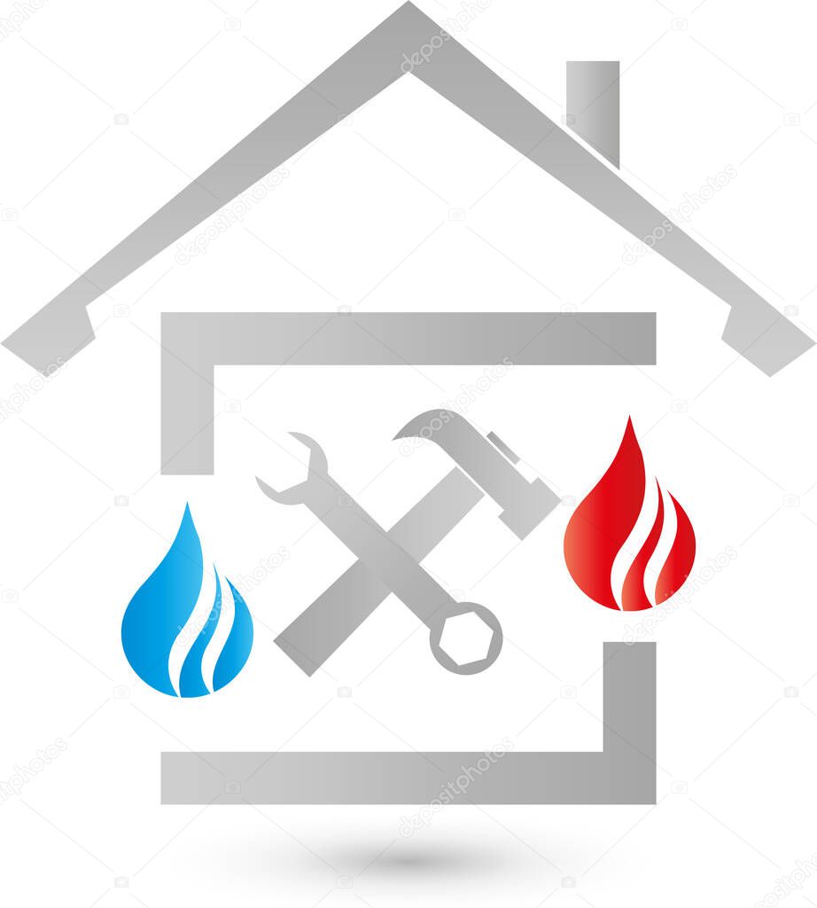 House, water, flame, plumber, plumber, logo, icon