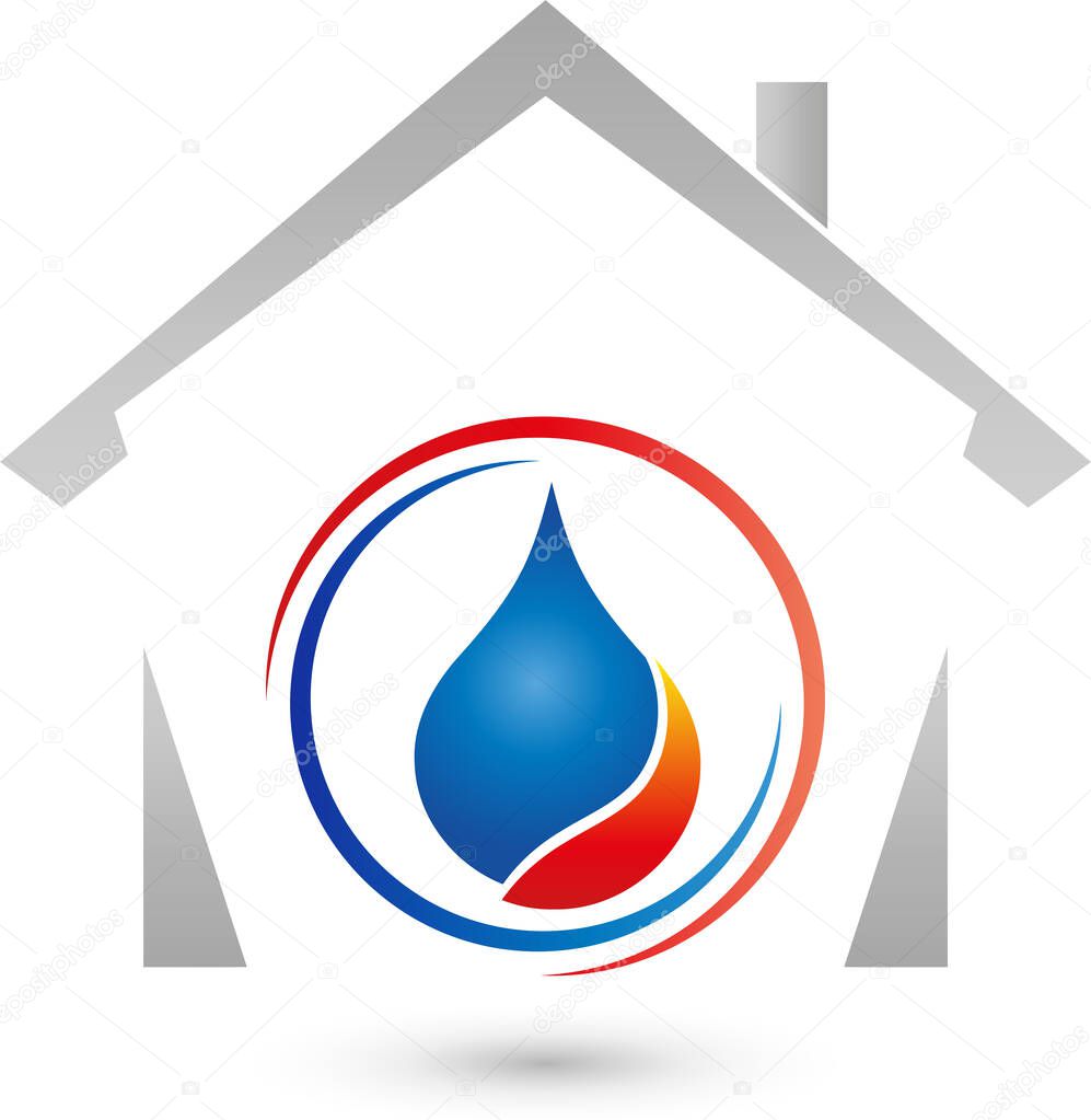 House, water, flame, plumber, plumber, logo, icon