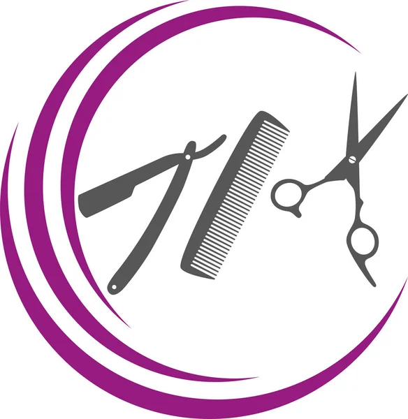 Ciseaux Peigne Rasoir Coiffeur Coiffeur Fond Logo — Image vectorielle