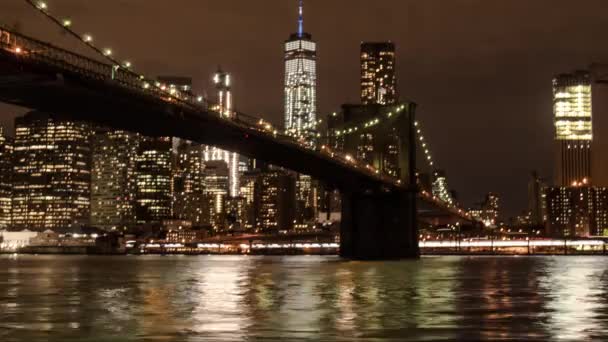 Brooklyn Bridge Nyc v noci — Stock video