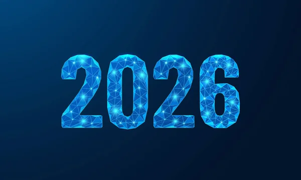 Low Poly 2026, yeni yıl için keskin çokgenler ve canlı gradyanlarla, sembolize ve gelecekçi tasarım eğilimleriyle modern bir geometrik stile sahiptir. Dijital sanat, poster ve afiş vektörü için mükemmel