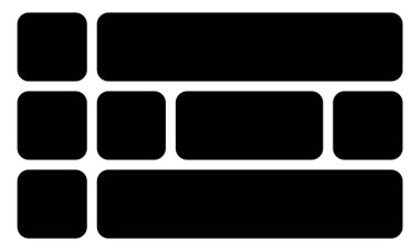 Çağdaş vektör ve web tasarım projeleri için ideal boyutlarda, soyut modern formlar, yaratıcı komedi tarzı paneller ve çeşitli fayanslar içeren Bento tarzı ızgara düzeni. Kare daire.