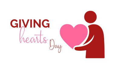 Kalpleri Verme Günü, sevgi ve cömertliğin gücünü temsil eder. Bu sevgi dolu bir insan figürü tarafından sembolize edilir ve bir kalp sunmak için elini uzatır. Afiş, el ilanı ve arkaplan tasarım şablonu.