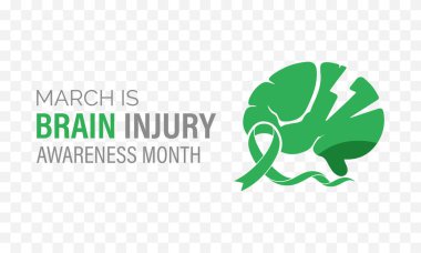 Mart ayında Beyin Sakatlığı Ayını beyin ve kurdele tasarımıyla kutlayın, posterler, dijital grafikler, pankartlar, kartlar ve çevrimiçi farkındalık içeriği için mükemmel.