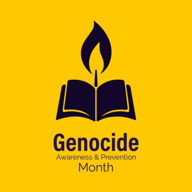 Sembolik mum, küre ve koruyucu ellerle Soykırım Farkındalığı ve Önleme Ayı. Nisan ayı için minimum düz tasarım konsepti. Pankart, kart, baskı, sosyal medya, poster, el ilanı ve arkaplan tasarım şablonu için tasarım.