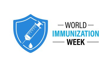 Kalkan sembolleri, aşı şırıngaları, koruyucu eller ve modern düz vektör tarzında aile bakım ikonları içeren Dünya Bağışıklık Haftası poster koleksiyonunun vektör grafiği. Afiş, broşür ve arka plan tasarım şablonu. Vektör çizimi. Eps