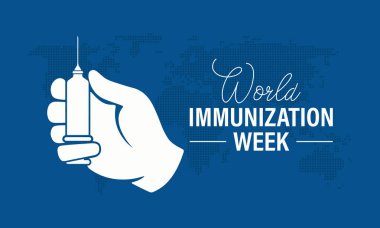 Kalkan sembolleri, aşı şırıngaları, koruyucu eller ve modern düz vektör tarzında aile bakım ikonları içeren Dünya Bağışıklık Haftası poster koleksiyonunun vektör grafiği. Afiş, broşür ve arka plan tasarım şablonu. Vektör çizimi. Eps