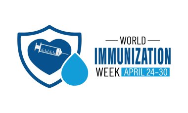 Kalkan sembolleri, aşı şırıngaları, koruyucu eller ve modern düz vektör tarzında aile bakım ikonları içeren Dünya Bağışıklık Haftası poster koleksiyonunun vektör grafiği. Afiş, broşür ve arka plan tasarım şablonu. Vektör çizimi. Eps