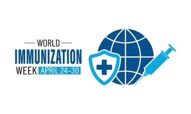 Kalkan sembolleri, aşı şırıngaları, koruyucu eller ve modern düz vektör tarzında aile bakım ikonları içeren Dünya Bağışıklık Haftası poster koleksiyonunun vektör grafiği. Afiş, broşür ve arka plan tasarım şablonu. Vektör çizimi. Eps