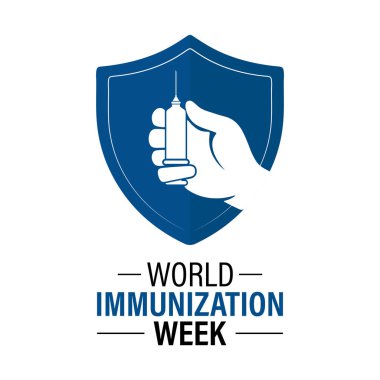 Kalkan sembolleri, aşı şırıngaları, koruyucu eller ve modern düz vektör tarzında aile bakım ikonları içeren Dünya Bağışıklık Haftası poster koleksiyonunun vektör grafiği. Afiş, broşür ve arka plan tasarım şablonu. Vektör çizimi. Eps